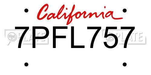 7PFL757 California License Plate