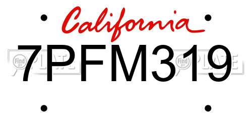 7PFM319 California License Plate