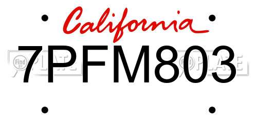 7PFM803 California License Plate
