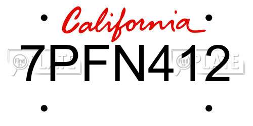 7PFN412 California License Plate