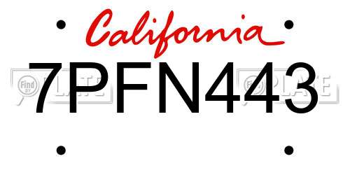 7PFN443 California License Plate