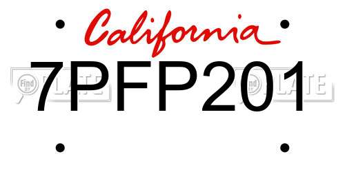 7PFP201 California License Plate