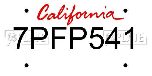 7PFP541 California License Plate