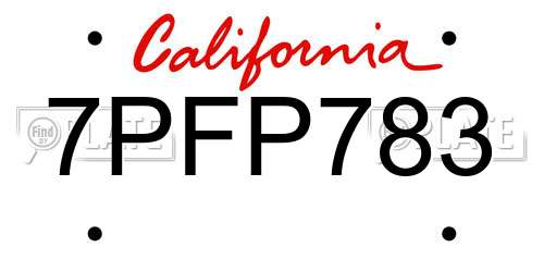 7PFP783 California License Plate