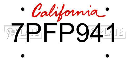 7PFP941 California License Plate