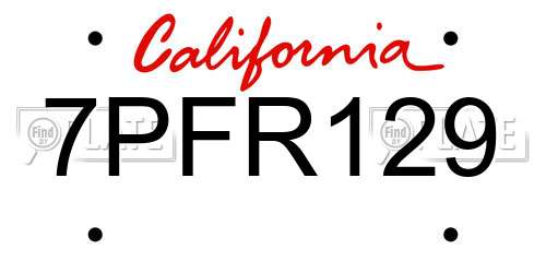 7PFR129 California License Plate