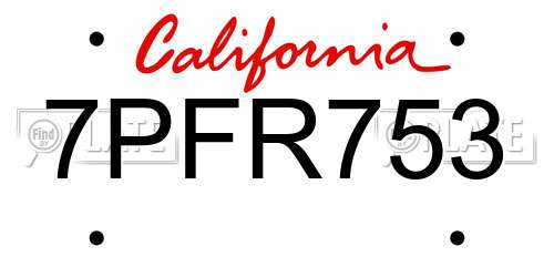 7PFR753 California License Plate