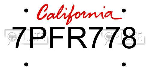 7PFR778 California License Plate