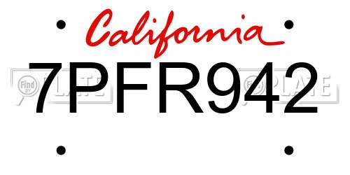7PFR942 California License Plate