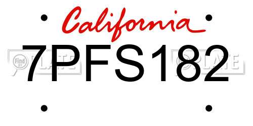 7PFS182 California License Plate