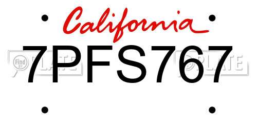 7PFS767 California License Plate