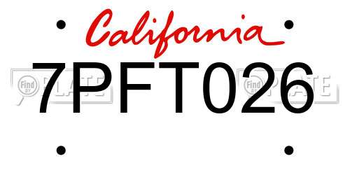 7PFT026 California License Plate