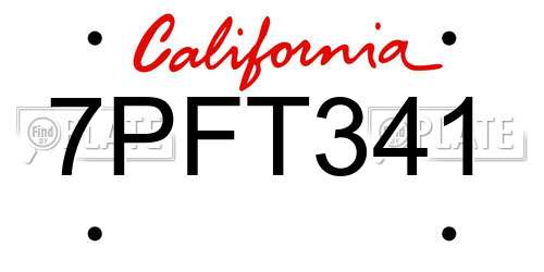 7PFT341 California License Plate