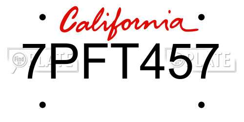 7PFT457 California License Plate