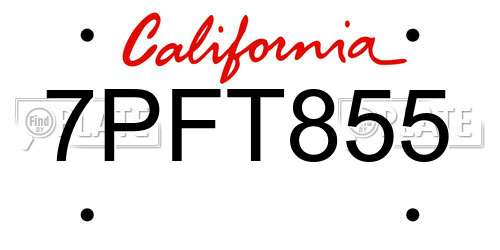 7PFT855 California License Plate