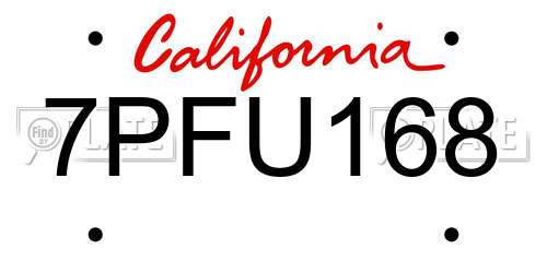 7PFU168 California License Plate