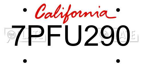 7PFU290 California License Plate