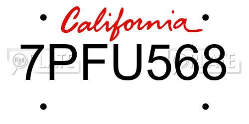 7PFU568 California License Plate