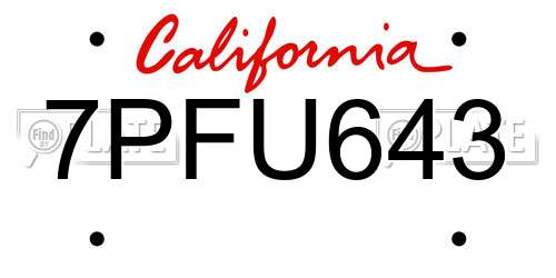 7PFU643 California License Plate