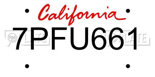 7PFU661 California License Plate