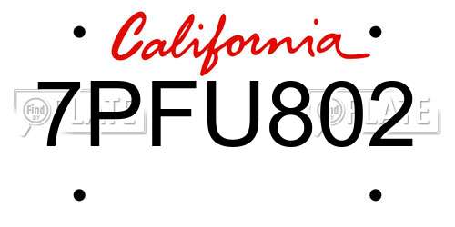 7PFU802 California License Plate