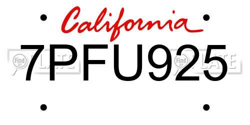 7PFU925 California License Plate