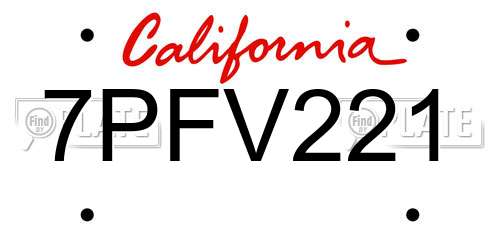 7PFV221 California License Plate