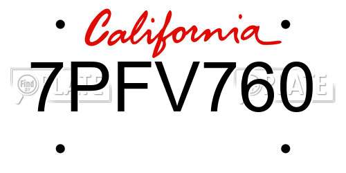 7PFV760 California License Plate