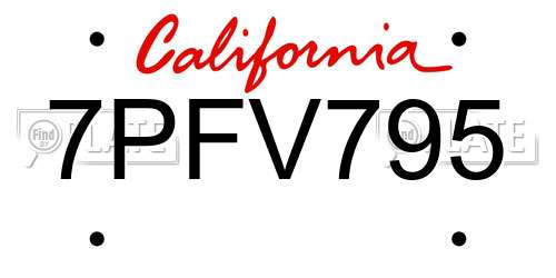 7PFV795 California License Plate