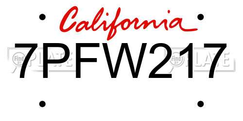 7PFW217 California License Plate