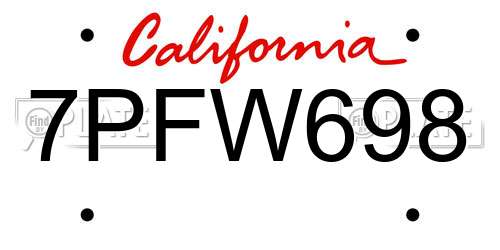 7PFW698 California License Plate