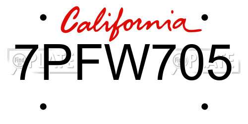 7PFW705 California License Plate