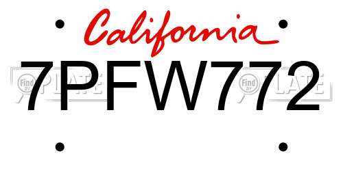 7PFW772 California License Plate