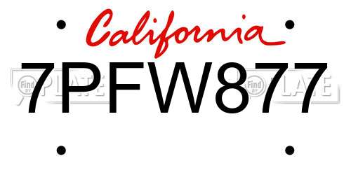 7PFW877 California License Plate