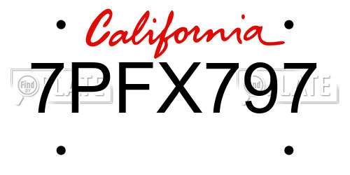 7PFX797 California License Plate