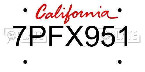 7PFX951 California License Plate