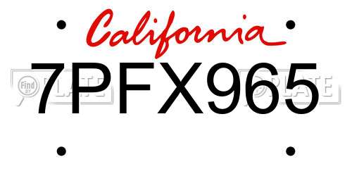 7PFX965 California License Plate