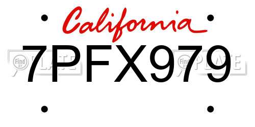 7PFX979 California License Plate