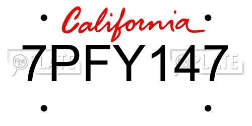 7PFY147 California License Plate