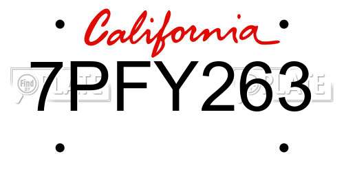 7PFY263 California License Plate