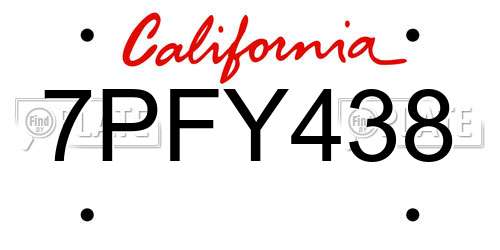 7PFY438 California License Plate