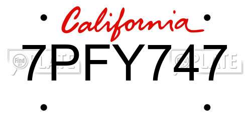 7PFY747 California License Plate