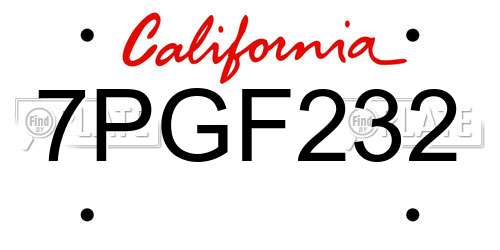 7PGF232 California License Plate