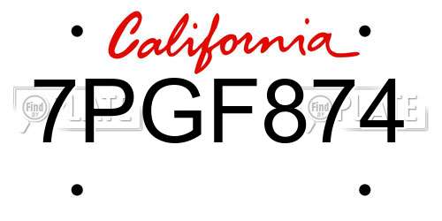7PGF874 California License Plate