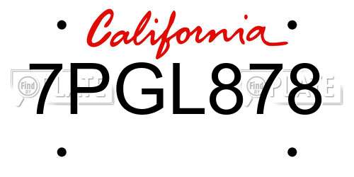 7PGL878 California License Plate