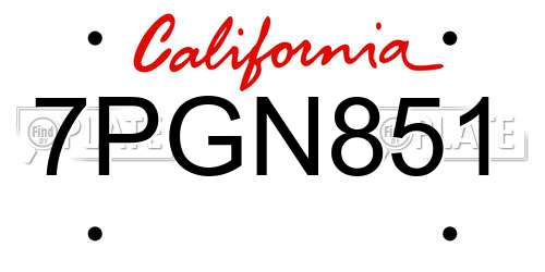 7PGN851 California License Plate