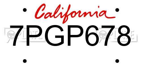 7PGP678 California License Plate