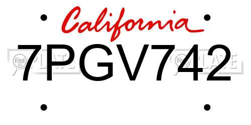 7PGV742 California License Plate