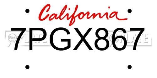 7PGX867 California License Plate