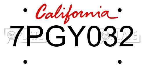 7PGY032 California License Plate